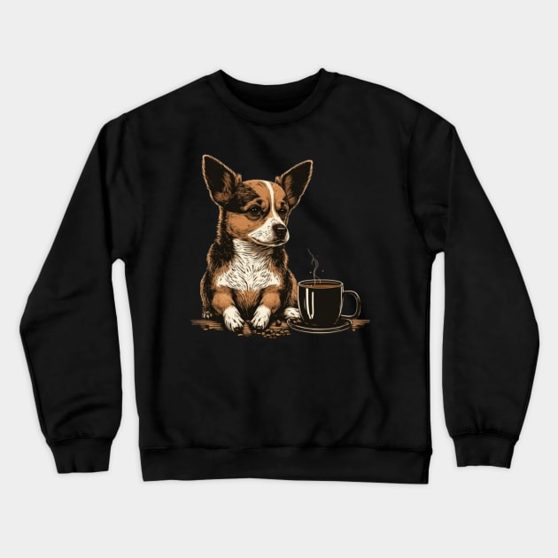 A Cute Dog WIth A Cup Of Coffee Crewneck Sweatshirt by Lost Ghost